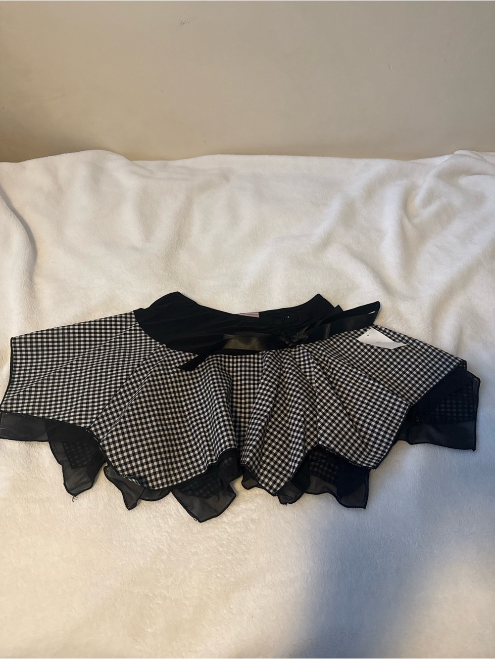 Fashion Magazine black and white gingham chiffon layered mini skirt